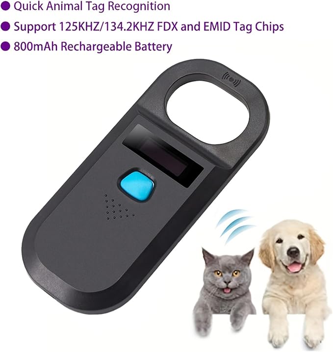 Pet Microchip Scanner, 134.2KHz/125KHz RFID Reader for Dogs Cats, ISO 11784/11785 FDX-B EMID Animal Chip Reader with 128 Data Storage, Pet ID Tag Scanner for Sheep/Rabbit/Pig/Animal