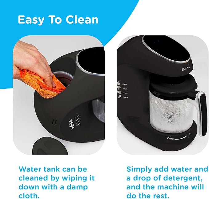 EVLA'S Baby Food Maker, Steamer, Blender, Baby Food Processor for Healthy Homemade Baby Food in Minutes, Touch Screen with 6 Reusable Food Pouches, Baby Registry Essential, Dark Grey