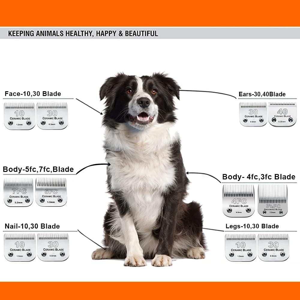 5PCS Dog Grooming Blades Compatible with Andis/Oster A5/Wahl KM Series Dog Clipper Blades Size:#10+30+40+5FC+7FC