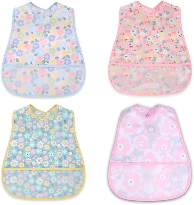 Baby bibs Waterproof Toddler bib - Feeding bib with Pocket for Infant Boy Girl Washable 6-36M