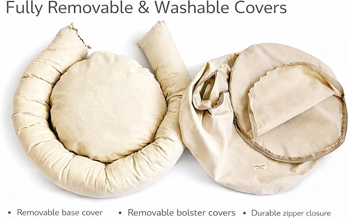 Organic Cotton Canvas Round Dog Bed – Removable Washable Cover, Natural Raw Cotton Fill, Supportive Bolster, Non-Toxic & Hypoallergenic, Made in USA (Natural, X Small 18" x 6" inches)