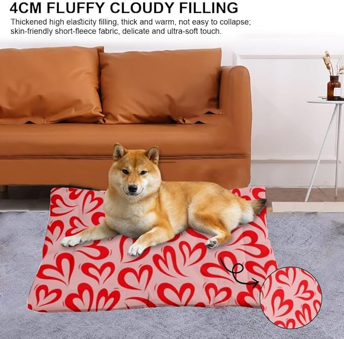 Comfy Dog Bed with Anti- Slip Bottom, Love Hearts Valentine Gift Cat Pillows Crate Pads Cages Dog Beds& Furniture Comfortable Cage Mat for Indoor& Outdoor Sofa Cars, Machine Washable 36 × 24 inch