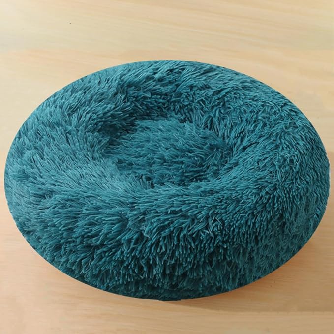 Donut Dog Bed Cat Bed, 20 Inch Round Fluffy Dog Beds for Small Dogs and Cats, Anti-Anxiety Donut Dogs Cuddler Bed, Washable Pet Bed for Medium Cats (Dark Blue)