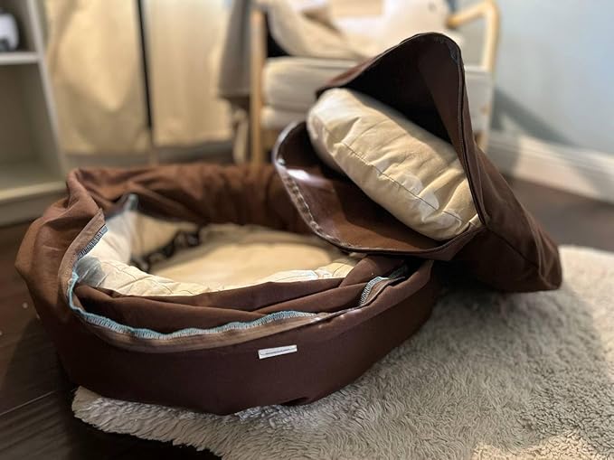 Organic Cotton Canvas Dog Bed: Removable Cover, Natural Fill - Made in USA (Dark Brown, XX Large 50" x 8" inches)