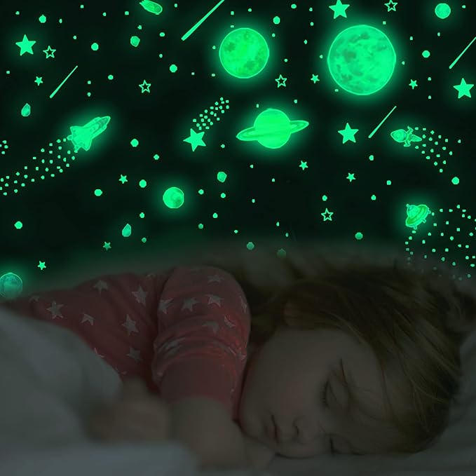 Glow in The Dark Stars for Ceiling Decor,849 Pcs Glowing Stickers for Ceiling Planets, Luminous Stars and Dots Wall Decals Kids Living Room,Rocket Astronaut Decorations for Boys Girls