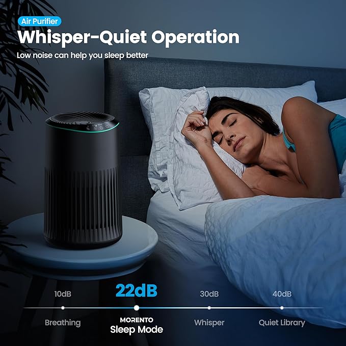 Air Purifiers for Bedroom Home for Smoke Pet Dander Odors, Air Purifier with Sleep Mode Small Air Purifier with Fragrance Sponge for Bedroom Office, Blue Ambient Light, 23dB Quiet, 2 Pack Black
