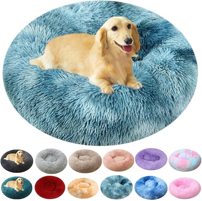 Large Calming Dog Bed, 40 Inch Anti-Anxiety Donut Dog Cuddler Cat Bed, Warming Cozy Soft Dogs Round Bed, Fluffy Faux Fur Machine Washable Pet Cushion for Medium Large Dogs & Cats