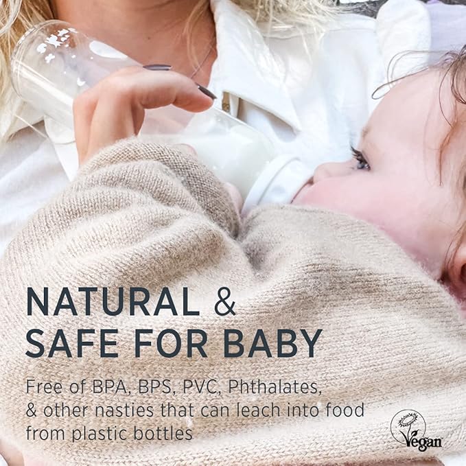 HEVEA Standard Neck Glass Baby Bottles - Medium Flow Anti Colic Baby Bottles (8 Ounce (Pack of 2))