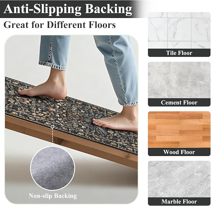 HEBE Washable Hallway Runner Rug 2'x 6' Non Slip Kitchen Rugs Runner, Low Pile