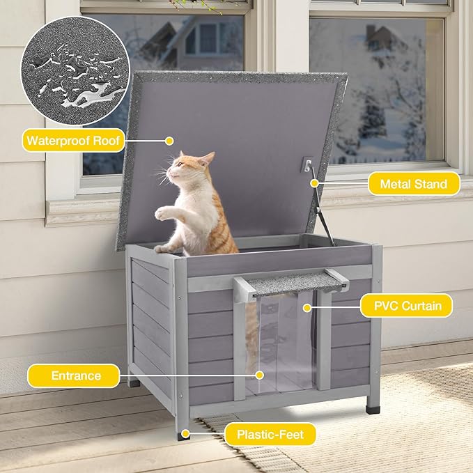 Aivituvin Heated Cat House Outdoor with Insulated Liner Weatherproof Feral Cat Shelter for Winter Outside Small Animal