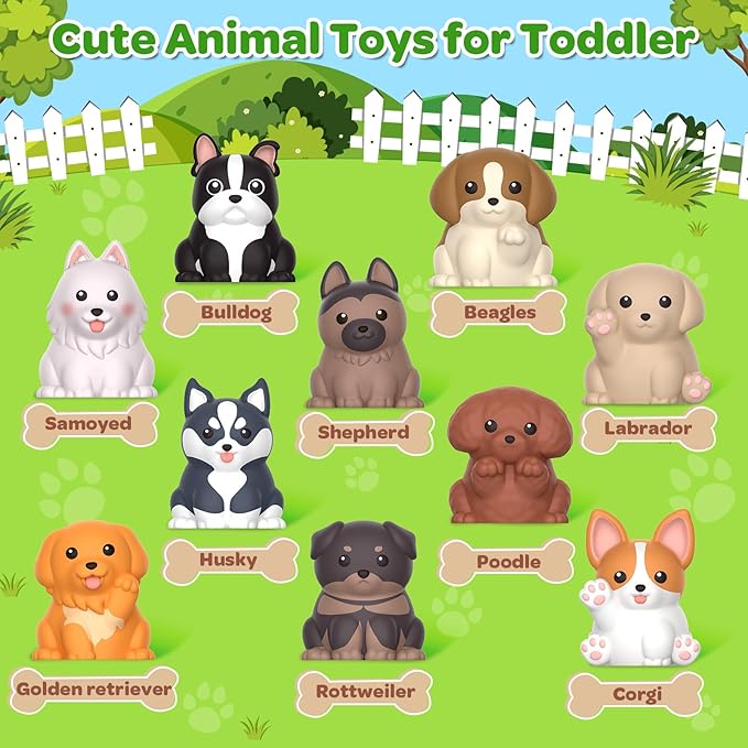 Toddler Toys for 1 2 3 Year Old, 20 Pcs Dog Toys for Kids, Montessori Educational Counting, Matching & Sorting Motor Skills, Christmas Birthday Gifts for Baby Boy Girl Aged 12-18 Months