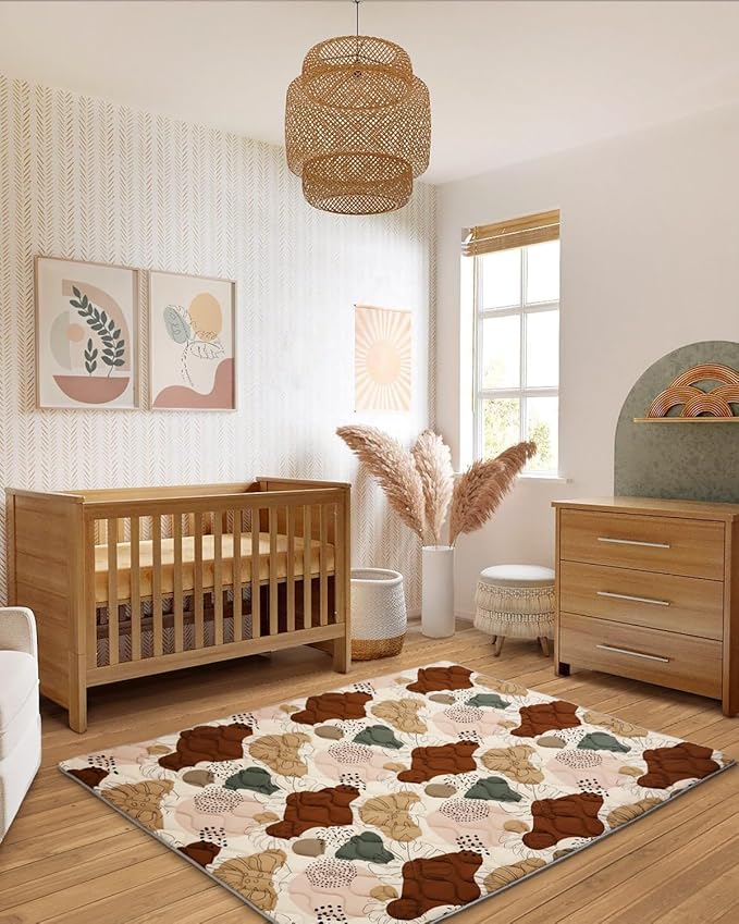 Blissful Diary Baby Play Mats for Floor, 71x59 Inch Extra Thicker & Large Soft Cushioning Foam Playmats for Babies and Toddlers, Foldable Washable Baby Crawling Mat for Playpen, Boho Design