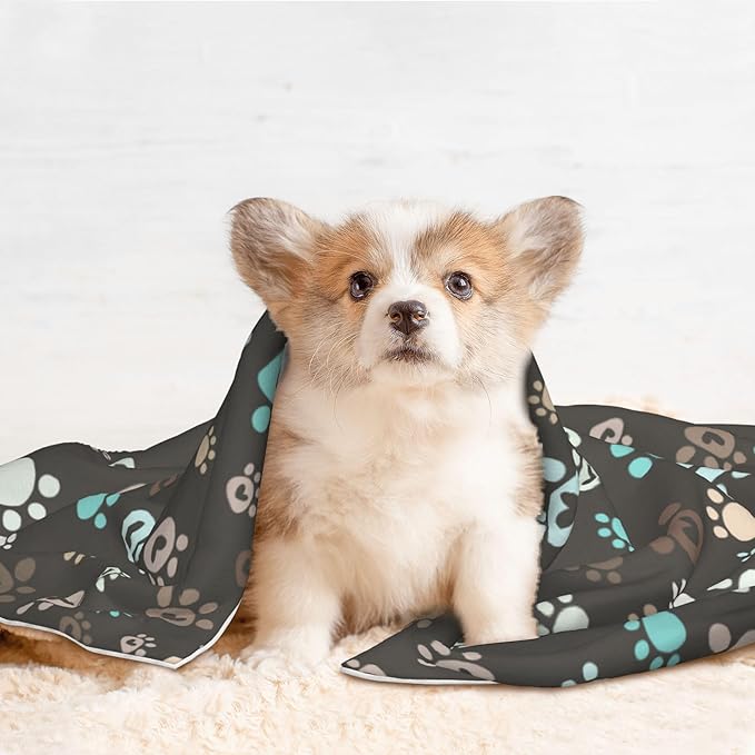 Paw Blanket for Dog Cat - Love Heart Paws Throw Blanket 23x16 Brown Pet Blanket for Couch Sofa Bed