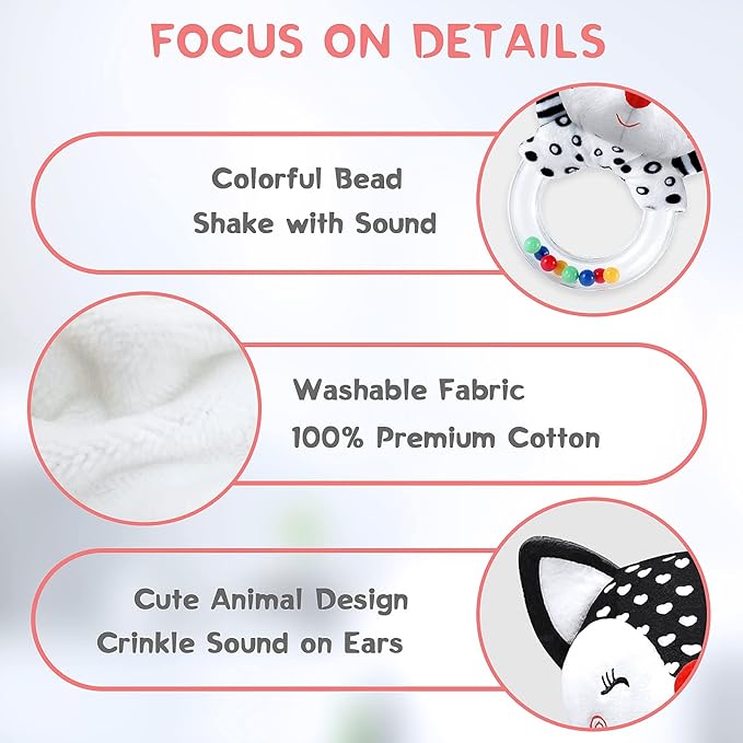Baby Rattles 0-6 Months Newborn Toys Infant Toys 0-6 Months Rattles for Babies 0-6 Months Baby Toys 0-6 Months, Black and White High Contrast Baby Toys for 0 3 6 9 12 Months (Baby Rattles)