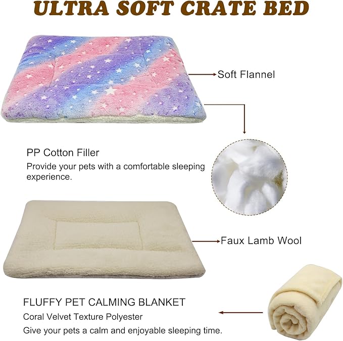 Cat Dog Bed Mat & Blanket, Reversible Pets Crate Pad Bed Mat and Ultra Soft Warm Fleece Calming Blanket for Small Puppy Kitty, Washable