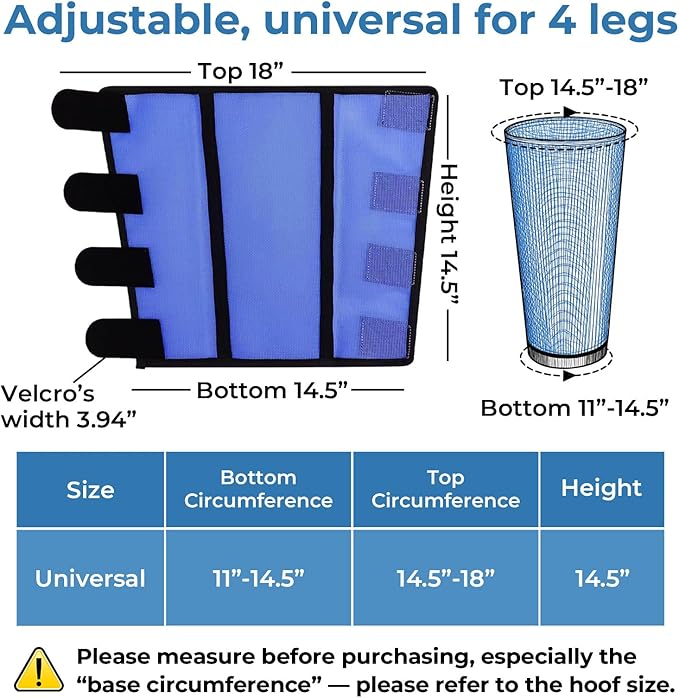 Mesh Horse Fly Boots Set of 4，Adjustable and Universal Loose Fitting & Non-Slip Horse Fly Leggings for Horses,Reduce Stressful Stomping (Blue)