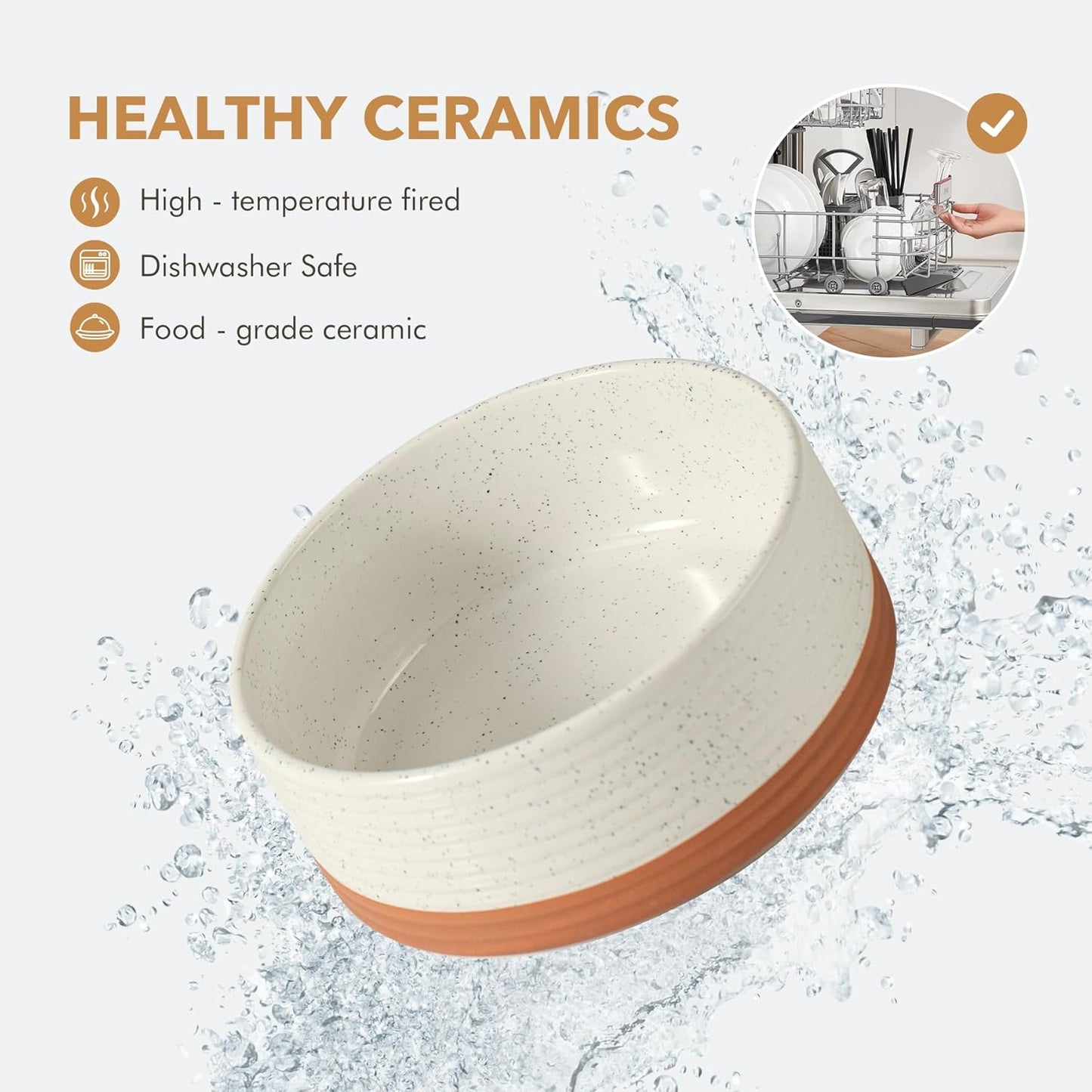 Ceramic 5.1inch Set of 2 Dog and Cat Bowls for Puppy, Kitty, Cats, 2pcs Anti-Slip Food and Water Pet Feeder(2 Bowls, Vanilla White)