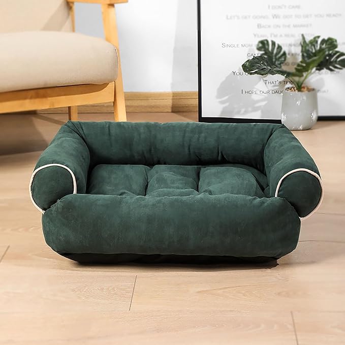 Suede Sofa Dog Bed, Multiple Sizes Orthopedic Memory Foam Mattress, Durable and Calming, Washable Dog Bed with Anti-Slip Bottom XL Green