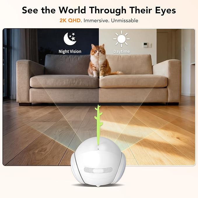 RPZ Pet Camera Indoor, Dog Camera, Movable Home Security Robot with Phone App, 2 K Cat & Puppy Mini Robot, Long Distance on Wheels Safety Alerts, Pet Auto Tracking, 2-Way Speaker