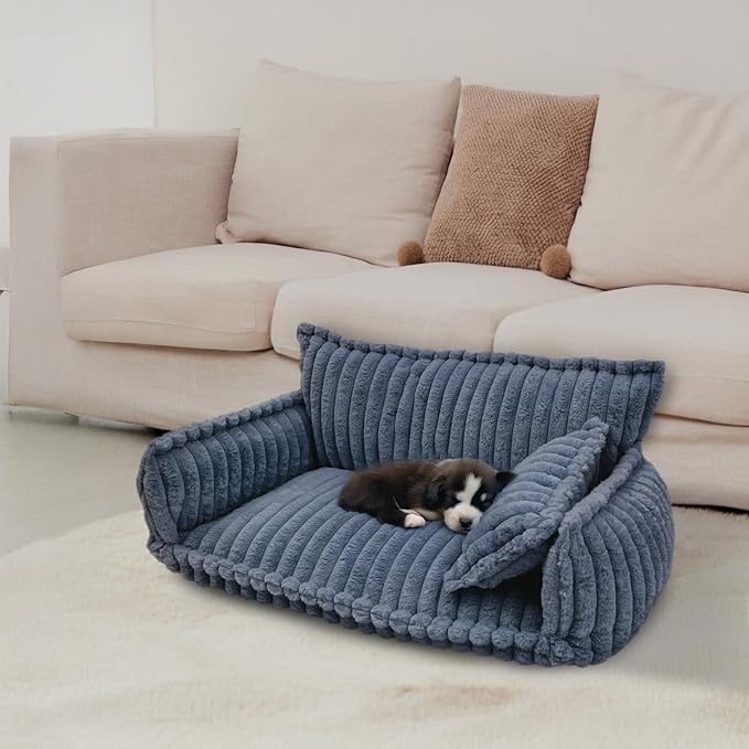 Pet Couch Calming Bed, Pet Couch with Removable Washable Cover, Plush Pets Sofa for Indoor Use, Supportive Orthopedic Dog Bed (Blue)