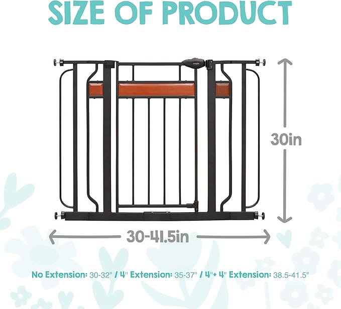 Regalo Safety 30-41.5” Extra Wide Baby Gate for Doorways & Bottom of Stairs, Pressure Mounted Wood Accent Gate with Door, Tested & Safe for 30 Years, American Designed, American Owned