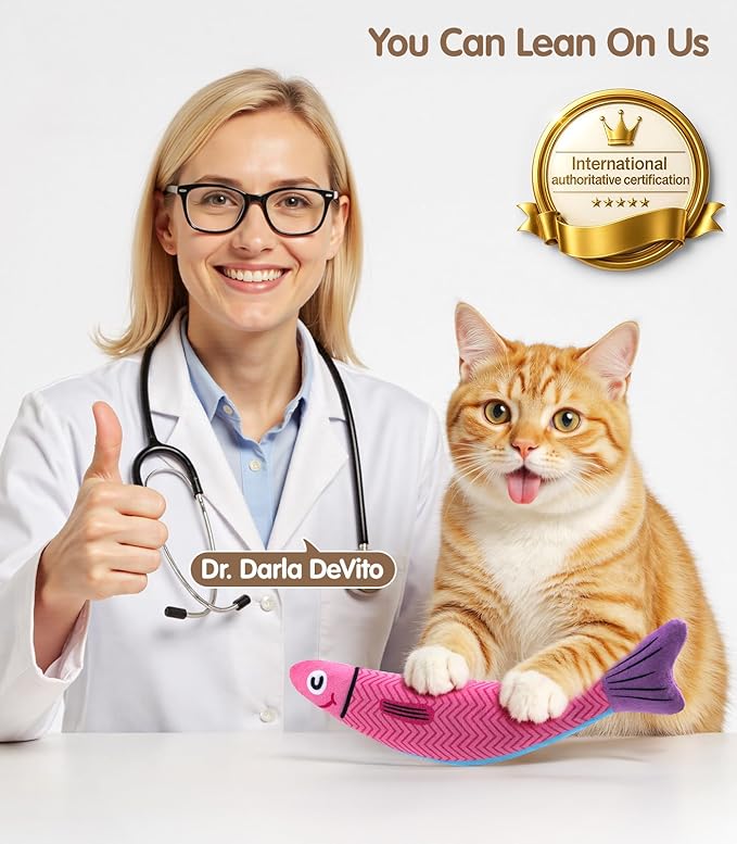 Cat Toys with[5000mg A+Natural Catnip &Silvervine] [Baby Grade] Interactive Soft Chew Kicker Cat Toys for Indoor Cats & Kittens, [Crinkle &Bell] Fish Sound Toy, Drives Bored Cat Crazy with Fun