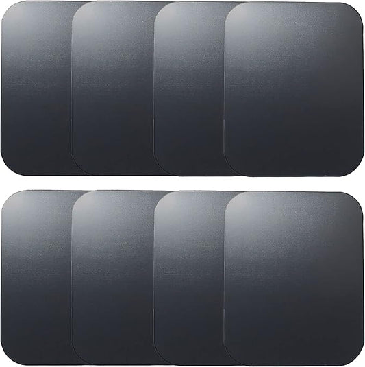 SALEX Replacement Metal Plates Set for Magnetic Car Phone Holder, Wall & Air Vent Mount, Cases, Magnets. Kit of 8 Black Rectangular Iron Discs Without Holes. 3M Adhesive Backing. Steel Sheets, 8 Pack.