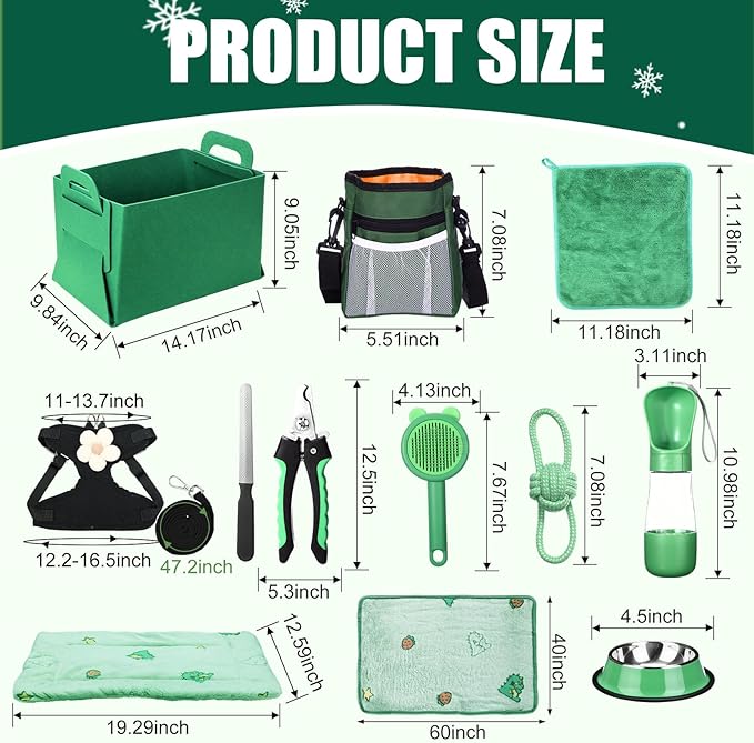 Abbylike 50 Pcs Puppy Supplies Starter Kit for Small Dogs Puppy Essentials Includes Leash, Bowls, Teeth Brushes, Water Bottle, and More Accessories for Dogs Pet Day Welcome Gift(Green)