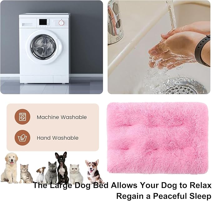 Dog Crate Mat, Dog Bed for Large Dogs, Comfy Fluffy Kennel Pad Anti-Slip for Dog beds & Furniture, Quilted Dog Bed for Pets for Medium/Small Dogs Cats (Color : Pink 3, Size : 43x29)