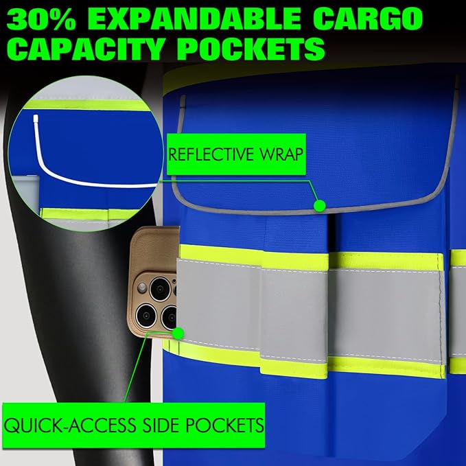 BeautyWill 5Pack Custom Logo Safety Vest 8 Pockets Class2 ANSI Certified High Visibility Reflective Vest for Men - Personalized Logo Heavy-Duty Work Vest（Blue，XL）