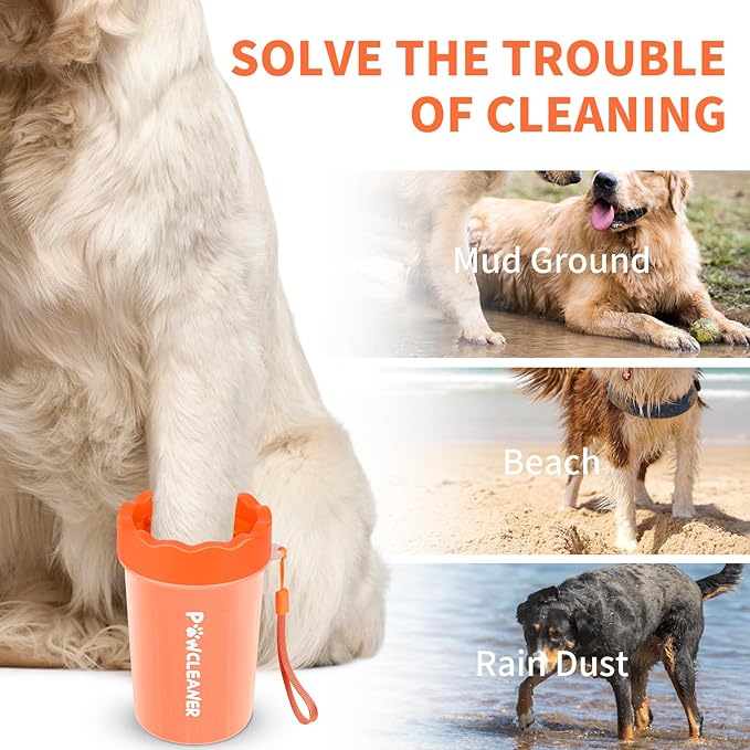 Professional 7 in 1 Dog Paw Cleaner for Dogs & Cats - Includes 1 Portable Paw Washer, 1 Bath Brush, 2 Dog Toothbrushes and 3 Absorbent Towels Note: Fits Paws 1.5 to 2.5 Inches Wide (Orange, Medium)