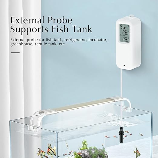 Aquarium Thermometer, Smart Fish Tank Thermometer App Monitor, Free Data Export ℉/℃, WiFi Hygrometer for Babyroom, Greenhouse, Fish Tank, Refrigerator, White 1 Pack with Screen