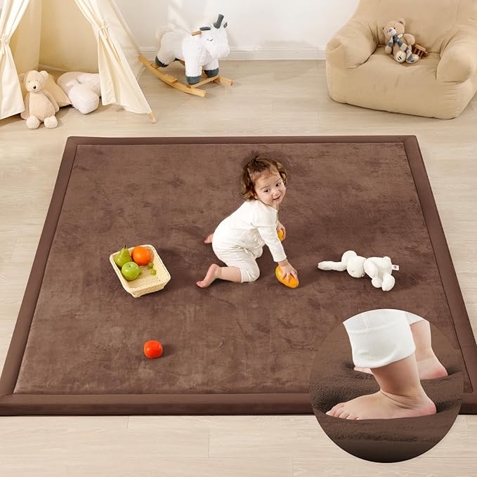 1.3" Thick Foam Baby Play Mat Extra Large 79x158, Basic Padded Plush Tummy Time Crawling Mat, Non-Slip Support Area Rug for Playroom Nursey Living Room (Chocolate Brown)