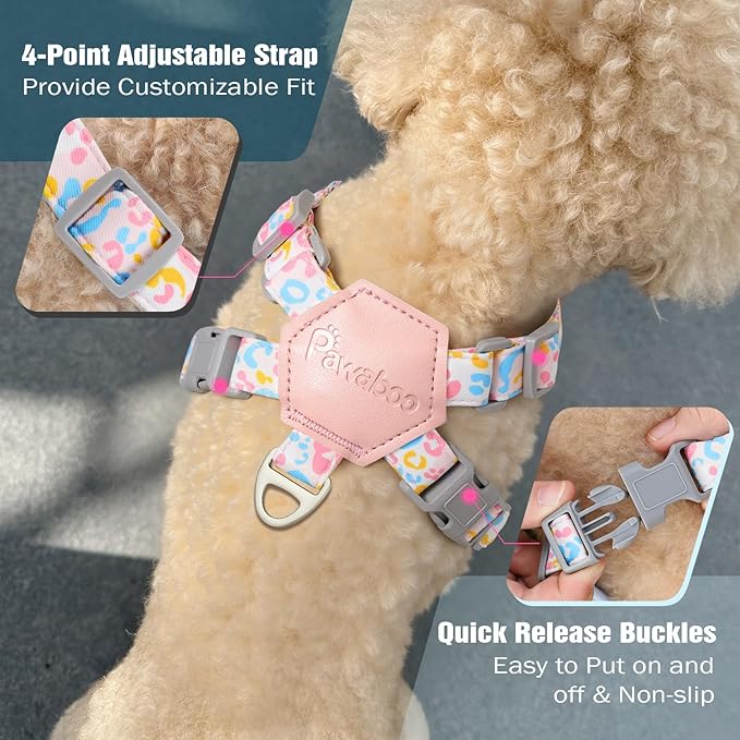 Pawaboo Small Dog Harness and Leash Set, Puppy Harness X-Frame No Pull No Choke, Dog Vest Harnesses Adjustable for Small Medium Sized Dogs,Soft Breathable Pet Harnesses, XS, Colorful Leopard