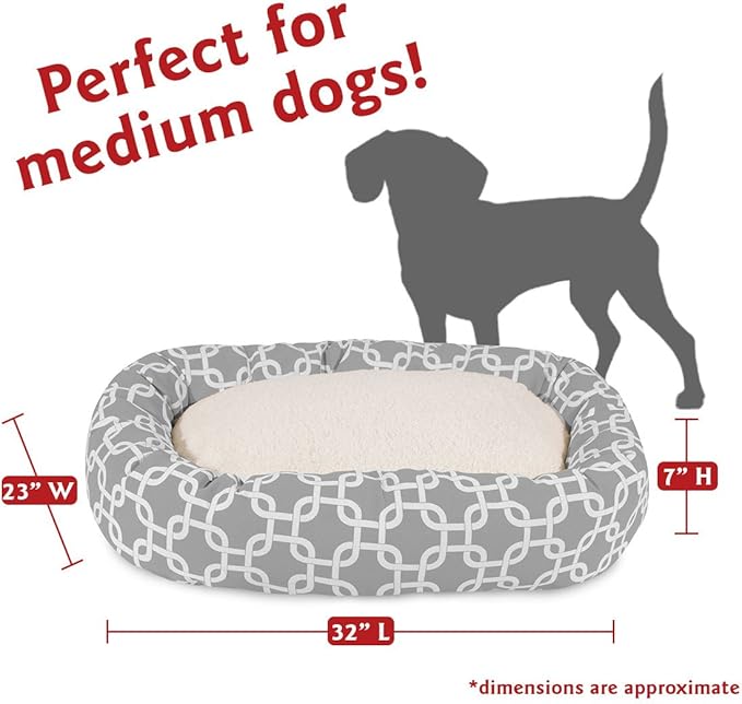 Majestic Pet 32 Inch Links Sherpa Calming Dog Bed Washable – Cozy Soft Round Dog Bed with Spine for Head Support - Fluffy Donut Dog Bed 32x23x7 (inch) – Round Pet Bed Medium - GRAY