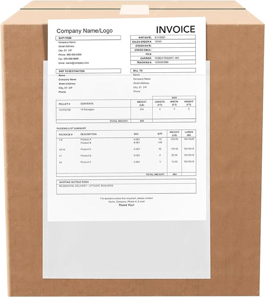 100 Count 10" x 12" Shipping Label Envelopes, Clear Packing List Pouches with Self-Adhesive Back, Top Loading for Shipping Labels Sleeves, for Packing Slips, Labels Invoices & Paperwork. GPI