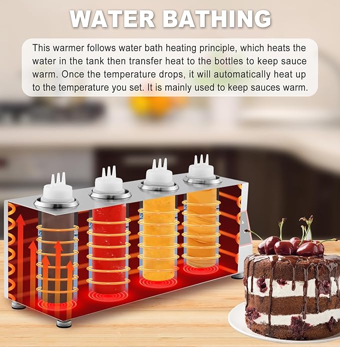 Sauce Warmer Dispenser Sauce Bottle Warmer Nacho Cheese Warmer Dispenser with 650ml Bottles, Bottle Warmer for Cheese Hot Fudge Caramel, 86-185℉110V