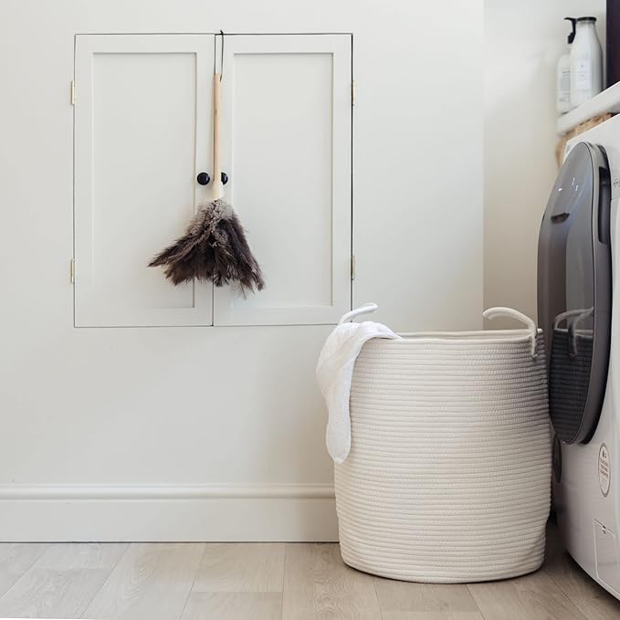 OrganiHaus White Laundry Basket 15x18, Cotton Rope Basket for Blankets, Tall Woven Baskets for Storage, Large Basket for Toys, Soft Blanket Holder Bin, Boho Blanket Basket for Living Room