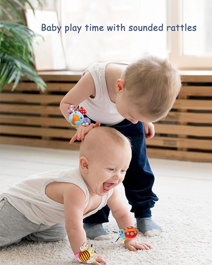 Wrist Rattles Foot Finder Rattle Sock Baby Toy, Hanging Rattle Toy, Arm Hand Bracelet Rattle, Feet Leg Ankle Socks, Activity Rattle Present Gift for Newborn Infant Babies Boy Girl Bebe (12 D)