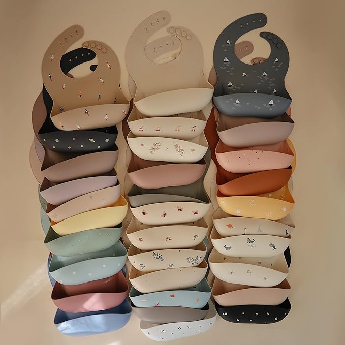 mushie Silicone Baby Bib | Adjustable Fit Waterproof Bibs (Bees)