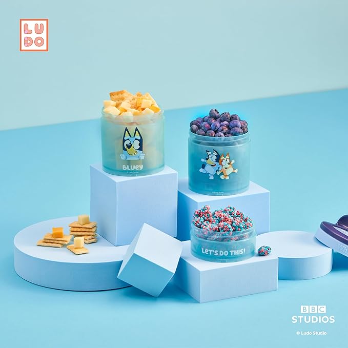 Whiskware Bluey Stackable Snack Containers for Babies, Toddlers, and Kids, 3 Stackable Snack Cups for School and Travel, Cupholder Friendly, Bluey and Bingo! Let’s Do This!