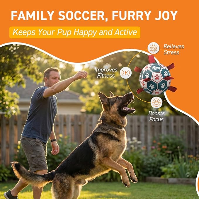 QDAN Extra Large Soccer Ball with Straps, Interactive Dog Toys for Tug of War, Puppy Birthday & Water Toy, Large Dog Balls - Blue & Red (9 Inch)