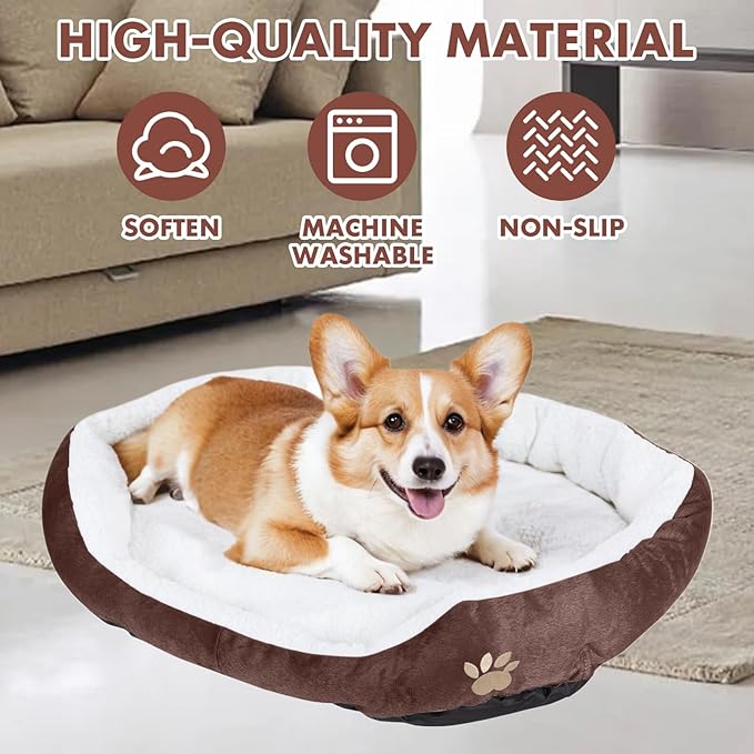 Round Dog Cat Beds Mattress Washable Pads Room, Soft Durable Plush Faux Fur Sleeping Pet Fleece Bed Mat for Small Doggy Kitten Puppy, with Anti-Slip Waterproof Bottom (Coffee)