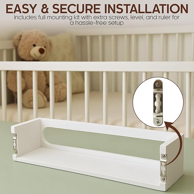 Bamboo Nursery Book Shelves, Fully Assembled For Easy Use - Set of 3 Floating Shelves for Wall Kids, Wall Mounted Book Shelves For Kids Room, Baby Room, Toddler Room, Nursery Decor, 16.5 Inch White