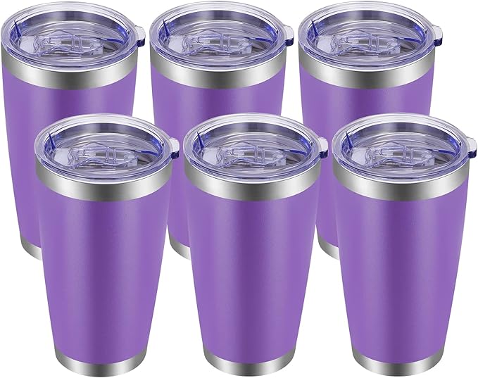 VEGOND 20oz Tumbler with Lid and Straw Stainless Steel Tumbler Cup Bulk Vacuum Insulated Double Wall Travel Coffee Mug Powder Coated Coffee Cup(Purple 6 Pack)