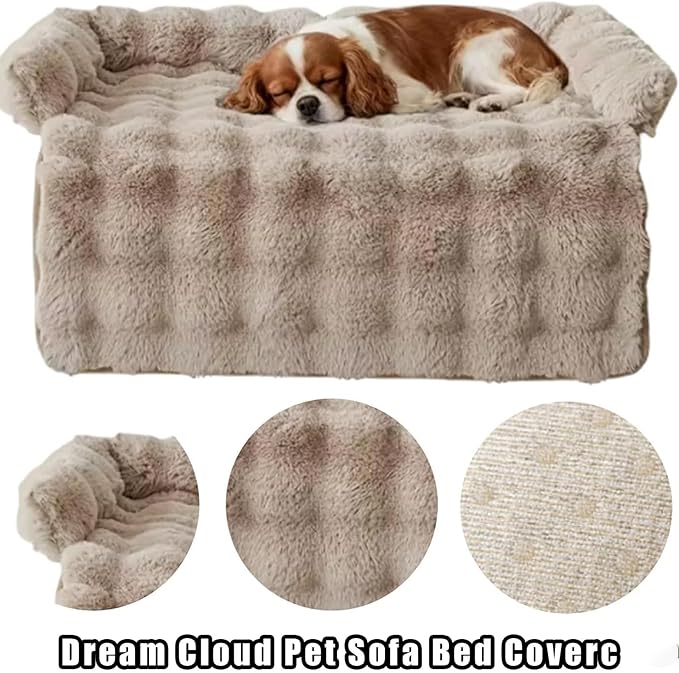 Dream Cloud Pet Sofa Bed, Dream Cloud Pet Sofa Bed Cover, Cozy Rabbit-Velvet Non-Slip Washable Fluffy Plush Pet Mat for Furniture Protection, Soft Couch Bed for Dogs & Cats (Gray, 80X80 CM)