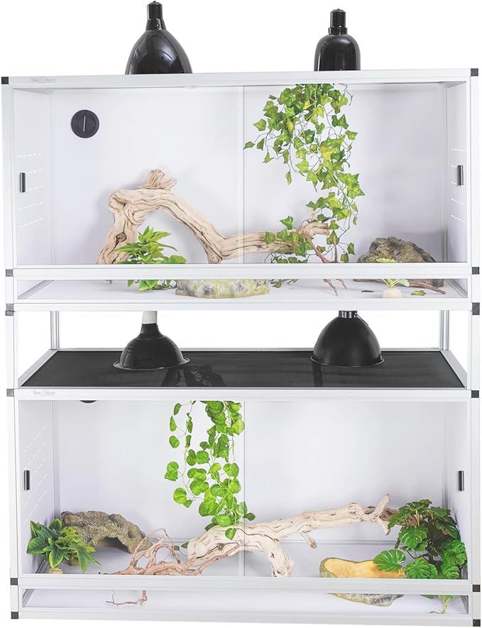 PVC Reptile Enclosure 44''x20''x20''Stackable Space Efficient ToxiRium Large Reptile Terrarium 76 Gallons for Bearded Dragon Gecko Lizard Snake,Vivarium with Sliding Doors Lock-2pcs with spacers