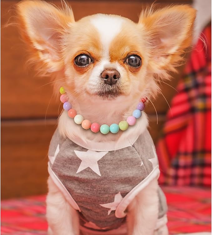 Hosiwei Dog and Cat Rainbow Beads Collar Necklace, Faux Pearls Necklace Pet Jewelry Colorful Candy Colors (Colorful, L(9.9-16.5lb))