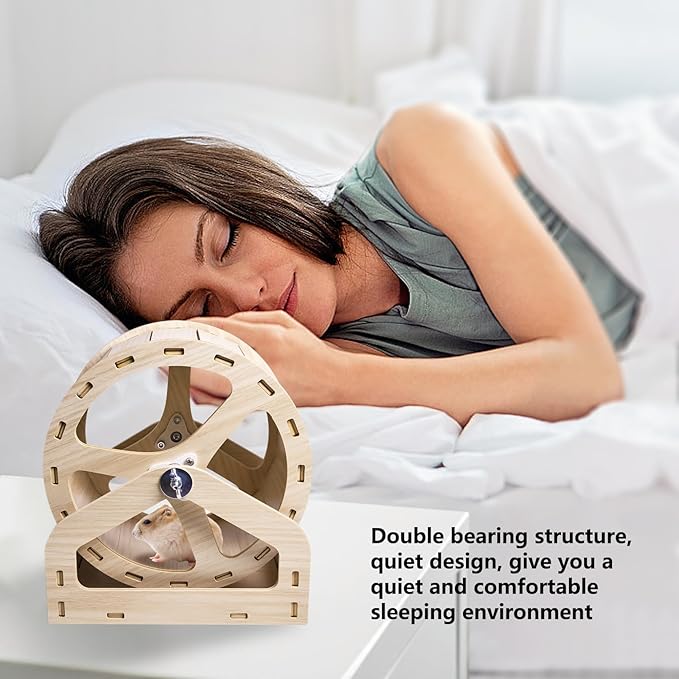 Hamiledyi Wooden Hamster Wheel, Small Pets Exercise Wheel, Silent Running Wheel for Gerbil, Mice, Dwarf Syrian Hamster (9.45in)