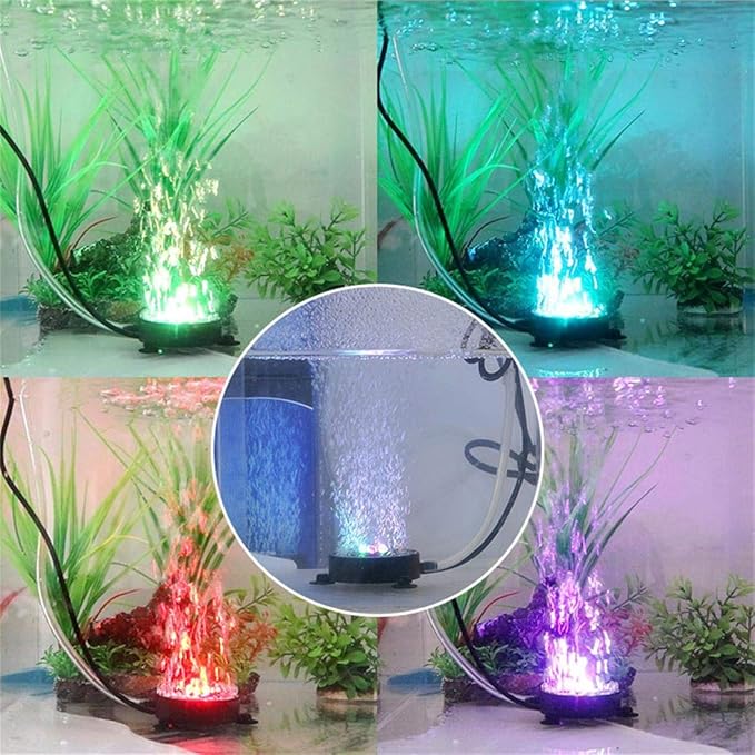 Aquarium Volcano Decoration Set Fish Tank Bubble Decorations, Air Stone with Air Pump, Aquarium Ambient Light with 6 LEDs, Bubble Stone Bubbler Volcano Shape Set